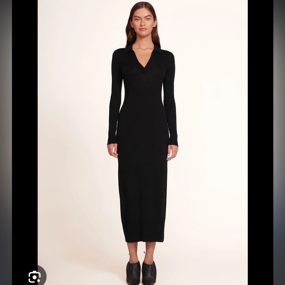 STAUD Crown Polo Knit Midi Dress Black - size Small